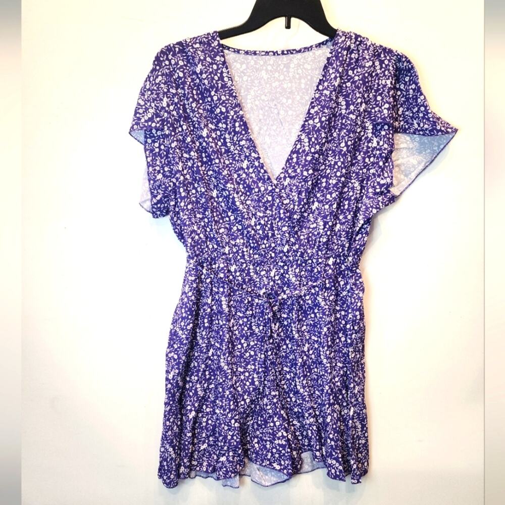New Purple‎ Shorts Dress Ruffle Belted V-Neck Dress Size 18 / XXL